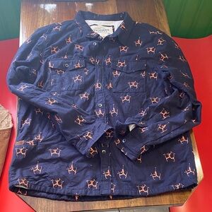 California Cowboy Navy Shirt with Skiing Orange Pattern